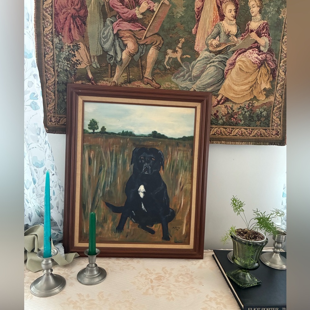 Original Vintage Dog Portrait Painting Signed Cottagecore Hunting Animal - Picture 1 of 11